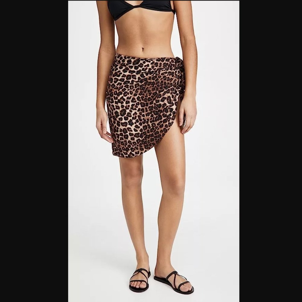Good American NEW XS-XL Size 0-4 Leopard Print Leg Daze Sarong Beach Summer Swim